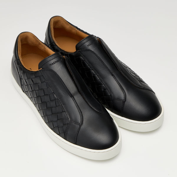 MAGNANNI(マグナーニ) プレーントゥスリッポン カーフレザーブラック スリッポンスニーカー ウーブンレザー ブラック | 25561 BL – MAGNANNI