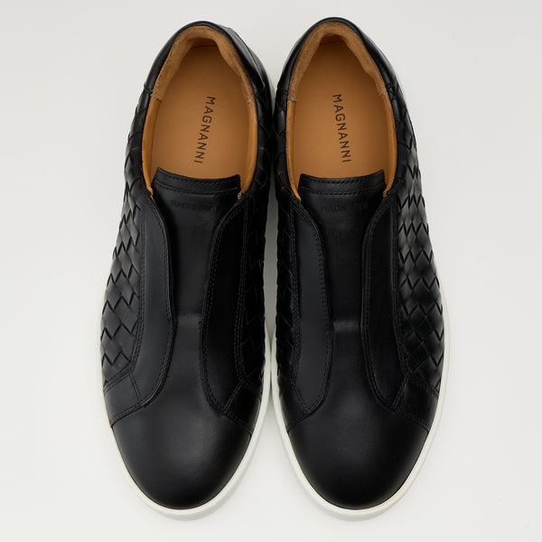 MAGNANNI(マグナーニ) プレーントゥスリッポン カーフレザーブラック スリッポンスニーカー ウーブンレザー ブラック | 25561 BL – MAGNANNI